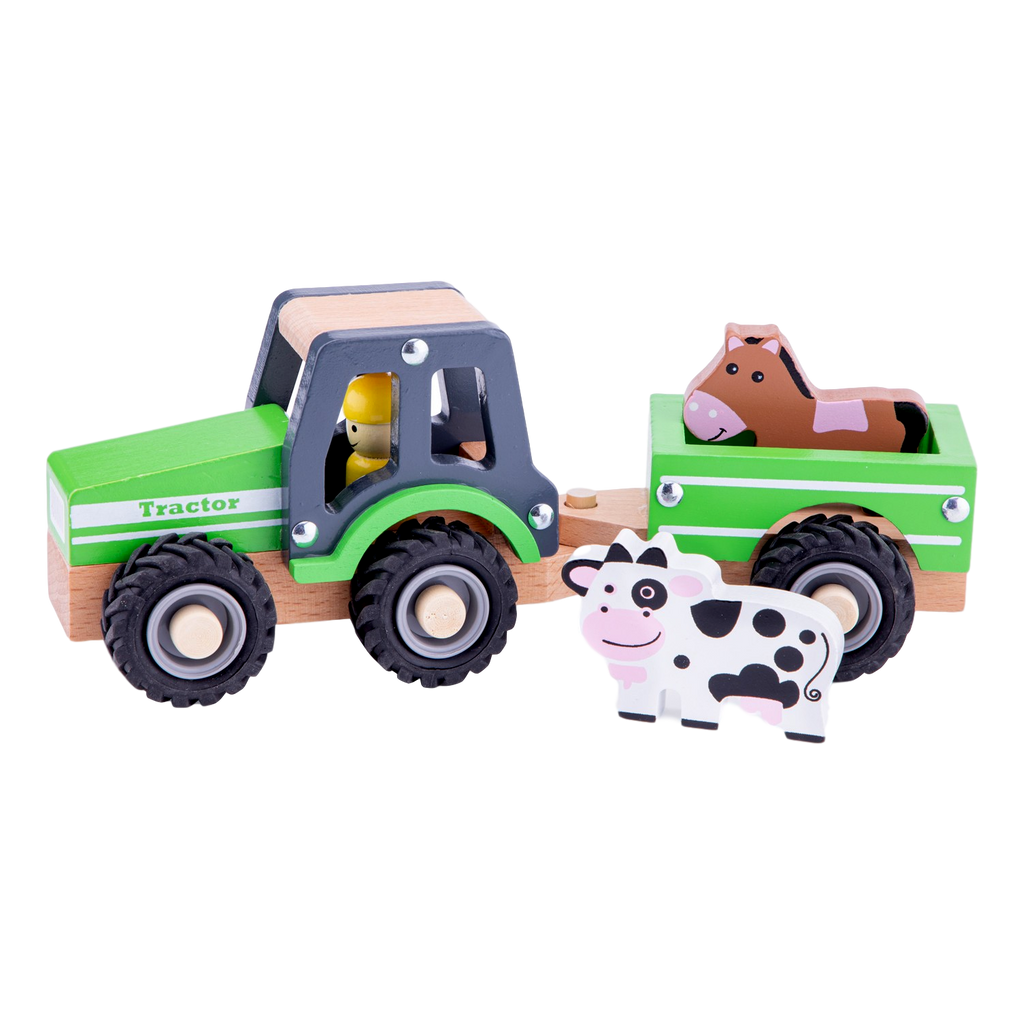 Houten tractor met aanhanger Houten speelgoed New Classic Toys