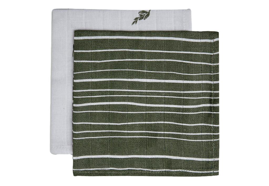Monddoekje Hydrofiel Stripe & Olive - Leaf Green - GOTS - 2 Stuks